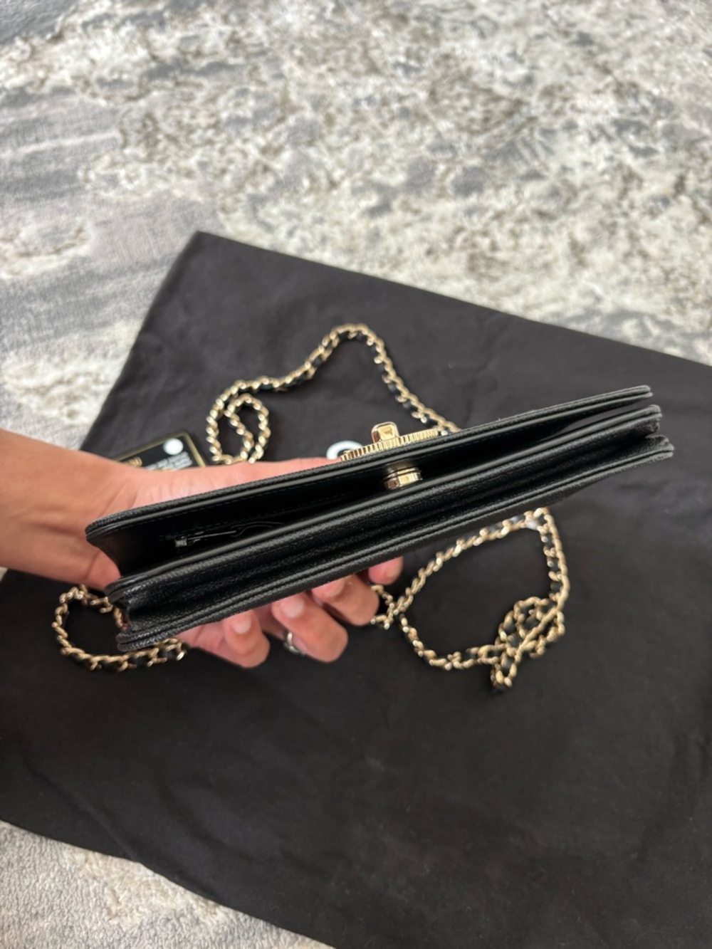 CHANEL Black Quilted Leather Crossbody with Gold-Tone Chain - Picture 5 of 10